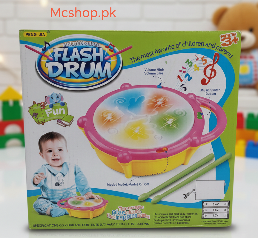 Product Title
Multicoloured Flash Drum for Kids – Interactive Musical Toy with Lights, 3 Game Modes & Drumsticks