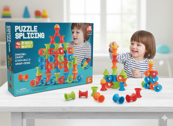 46-Piece Puzzle Splicing Blocks – Creative STEM Building & Stacking Toy for Kids