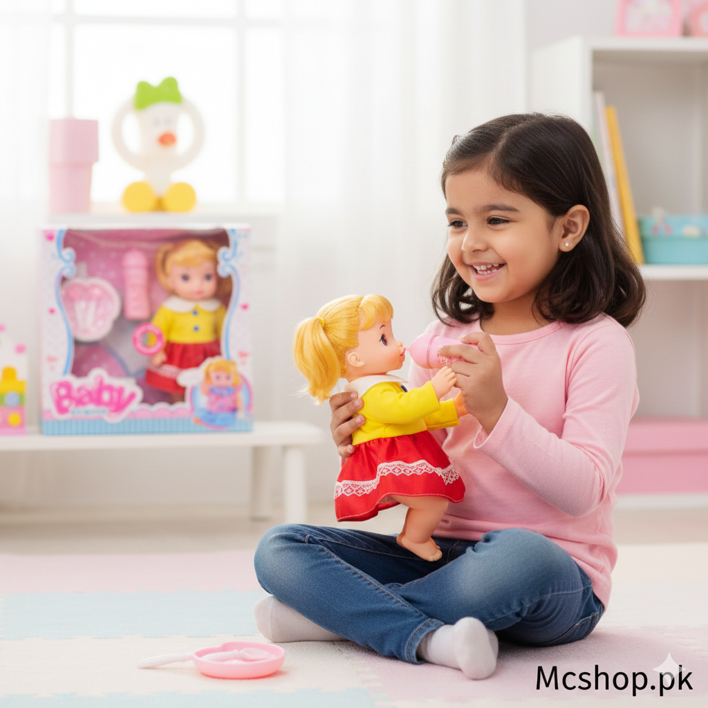 Childhood Baby Doll Care & Feeding Set – Includes Doll, Feeder, Diaper, Plate, Spoon & Fork