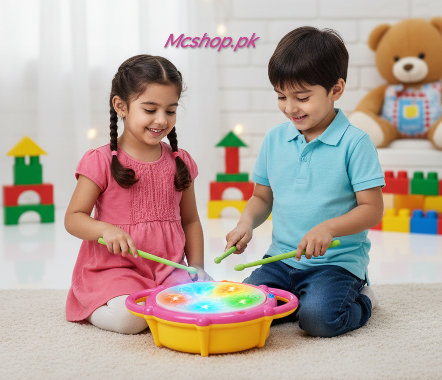 Product Title
Multicoloured Flash Drum for Kids – Interactive Musical Toy with Lights, 3 Game Modes & Drumsticks