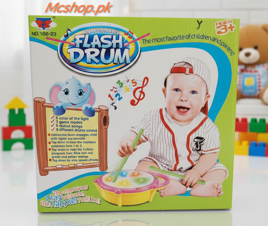 Product Title
Multicoloured Flash Drum for Kids – Interactive Musical Toy with Lights, 3 Game Modes & Drumsticks