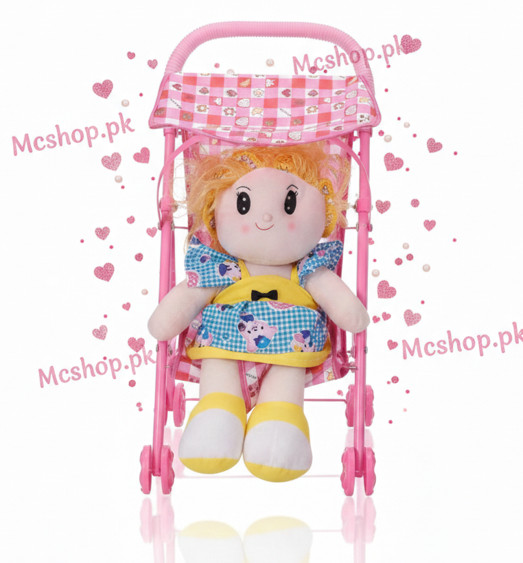 Premium My First Baby Doll with Foldable Pink Toy Stroller Set for Girls – Perfect Gift for Pretend Play | Mcshop.pk
